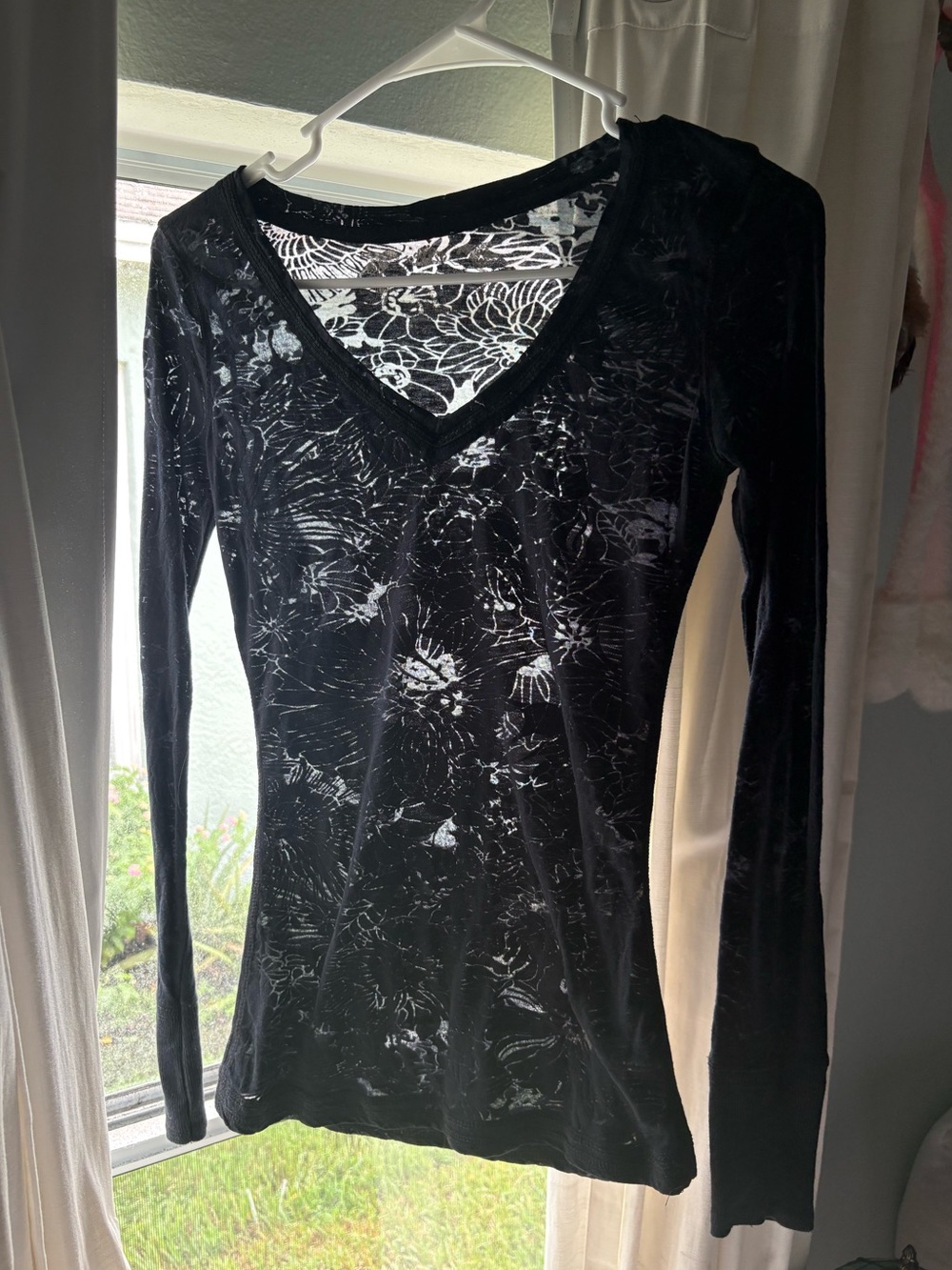 Y2K Poof! Black Sheer Longsleeve Shirt With Floral Pattern